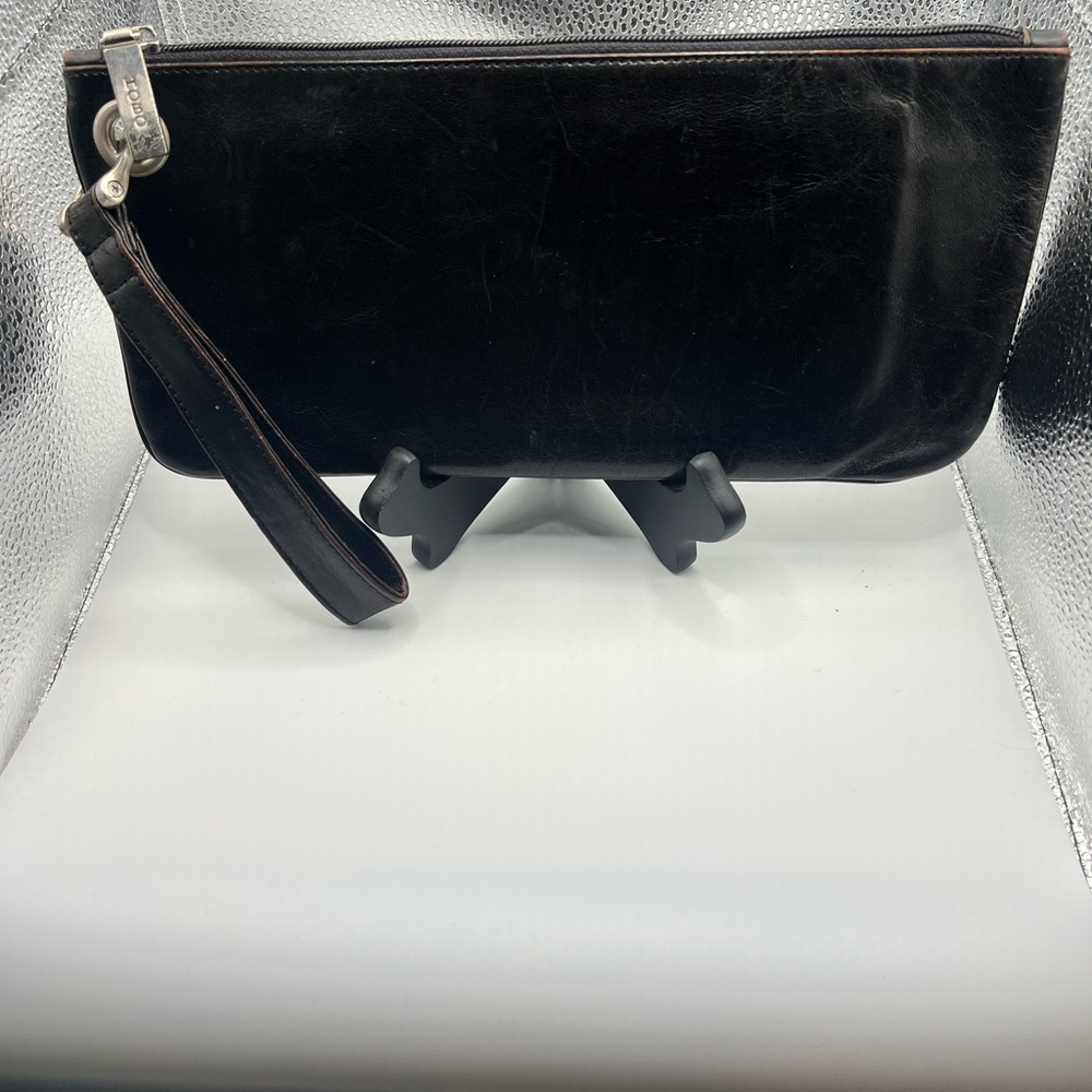 Black Leather Wristlet Clutch